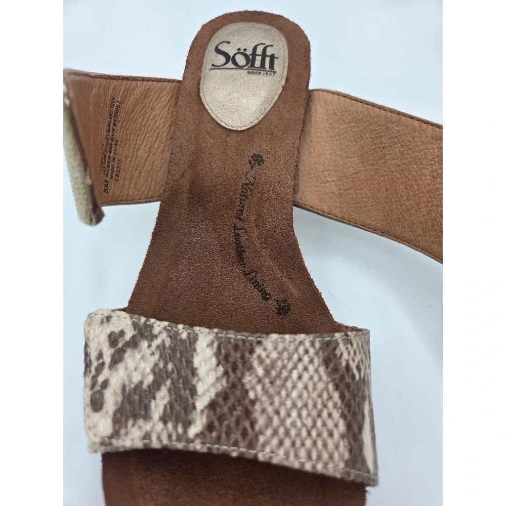 Sofft Womens Metallic Gold Snakeskin Print Leather Wedge Sandals Size 8M